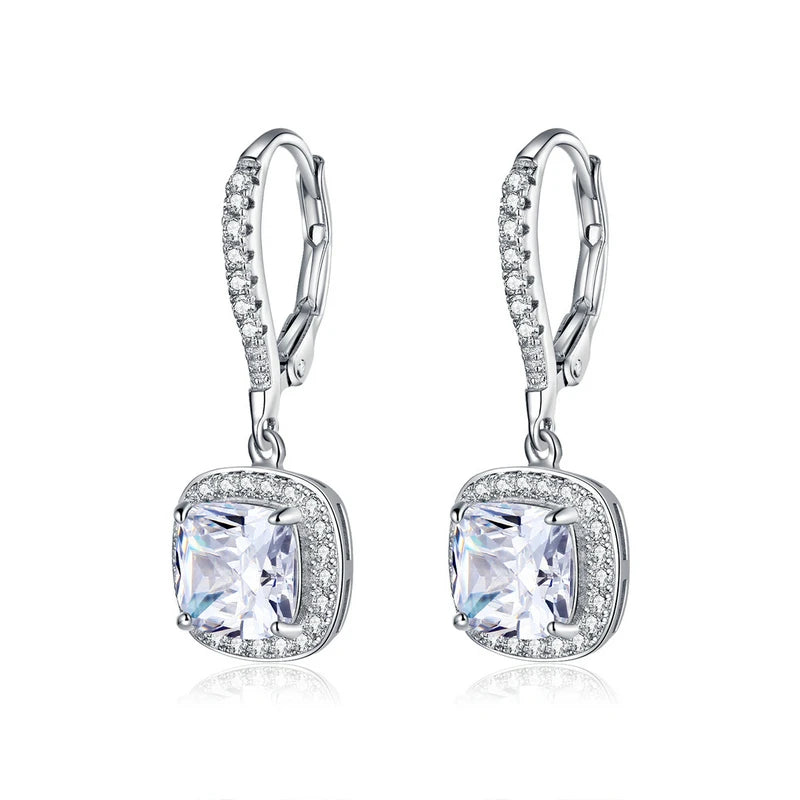 1 Carat Cushion Cut Moissanite Drop Earrings in 925 Sterling Silver