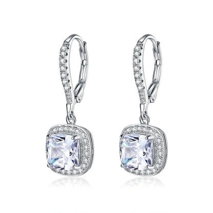 1 Carat Cushion Cut Moissanite Drop Earrings in 925 Sterling Silver