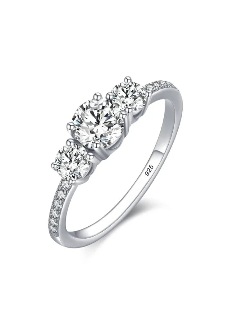 1/2 Carat Moissanite 3 Stone Dainty Ring 925 Sterling Silver