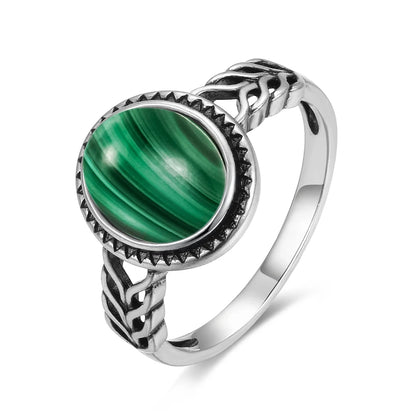 Vintage Natural Malachite Sun & Flower Ring in 925 Sterling Silver