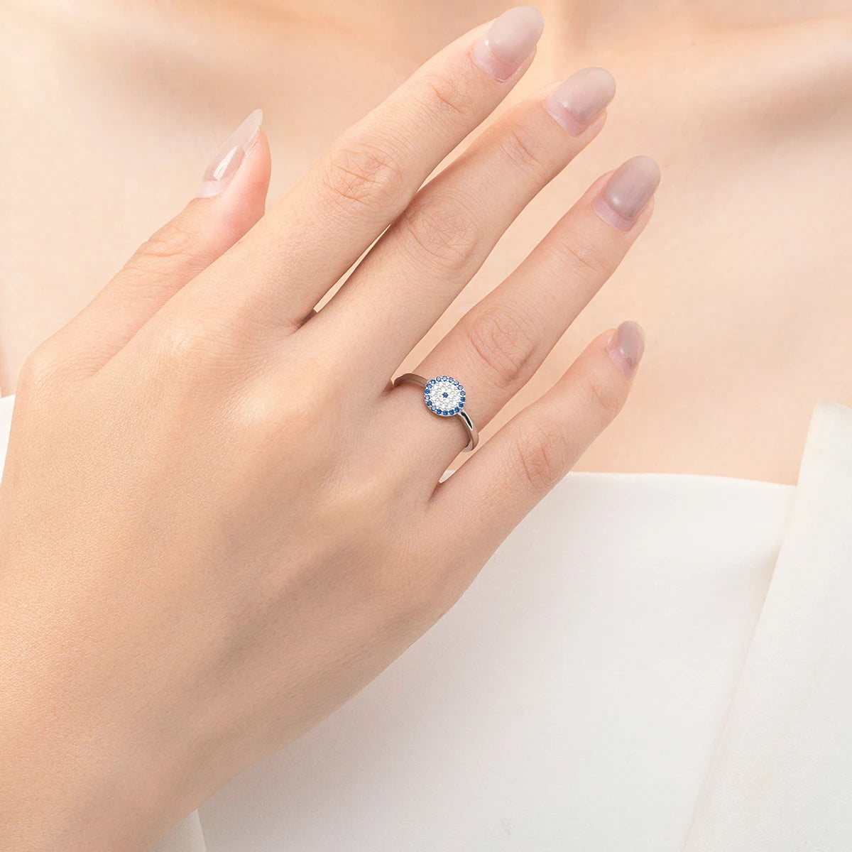 Dainty Blue Evil Eye Protection Ring