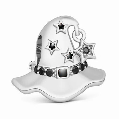 925 Sterling Silver Halloween Charm – Pumpkin Wagon & Magic Hat Bead for Bracelet or Pendant