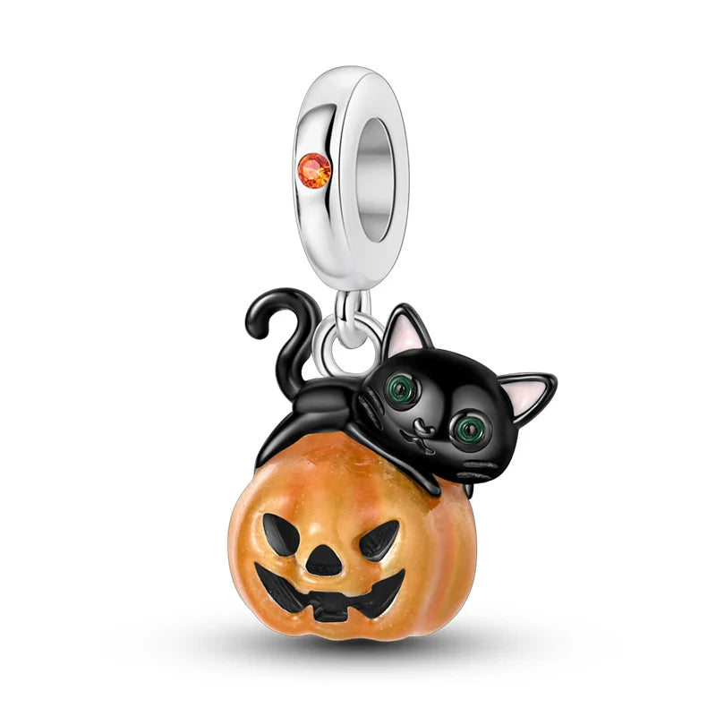 Luminous Pumpkin Charm Collection in 925 Sterling Silver – Glow-in-the-Dark Bracelet Charms