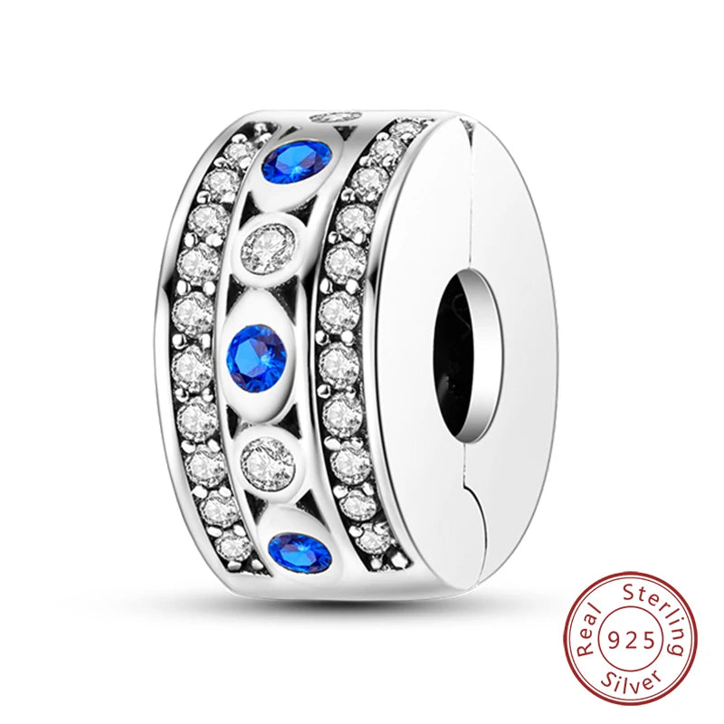 925 Sterling Silver Evil Eye & Hamsa Charms – Blue CZ Protection Beads for Bracelet or Necklace