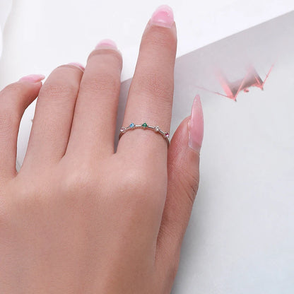 Multi Birthstone Station Ring in 925 Sterling Silver – Minimalist Bar Style Ring