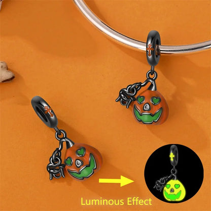 Luminous Pumpkin Charm Collection in 925 Sterling Silver – Glow-in-the-Dark Bracelet Charms
