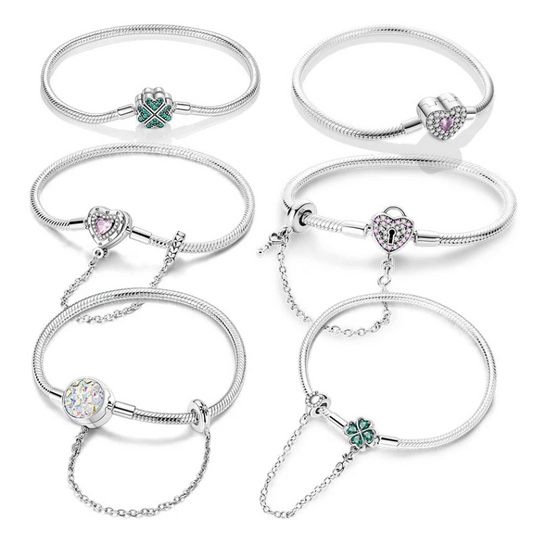 925 Sterling Silver Snake Chain Charm Bracelet – Clover & Heart Lock Styles