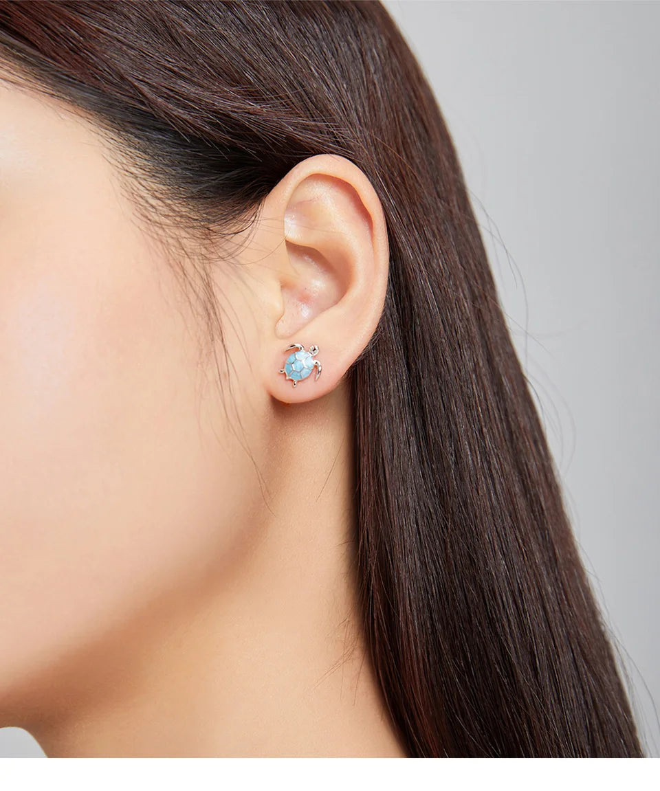 925 Sterling Silver Sea Turtle, Starfish, Seahorse Stud Earrings | Cute Beach Jewelry for Girls