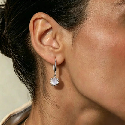 Natural Moonstone Drop Dangle Leverback Earrings Rainbow