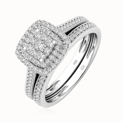 2-Piece 925 Sterling Silver Moissanite Ring Set – Bridal Engagement & Anniversary Rings