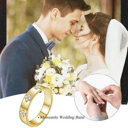 925 Sterling Silver Lucky Clover Moissanite Ring – Gold Plated Wide Band