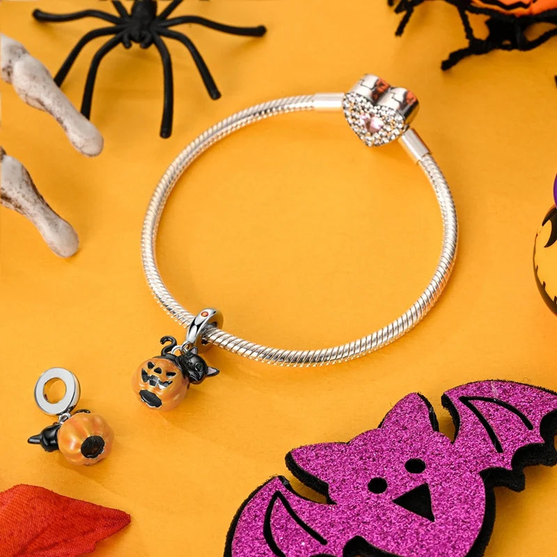 Luminous Pumpkin Charm Collection in 925 Sterling Silver – Glow-in-the-Dark Bracelet Charms