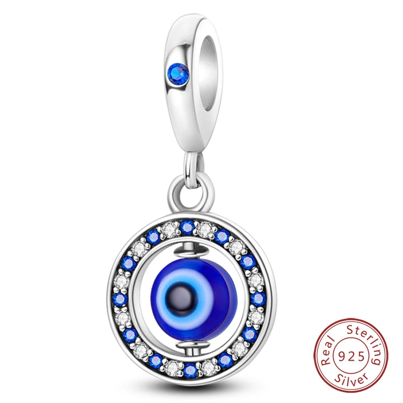 925 Sterling Silver Evil Eye & Hamsa Charms – Blue CZ Protection Beads for Bracelet or Necklace