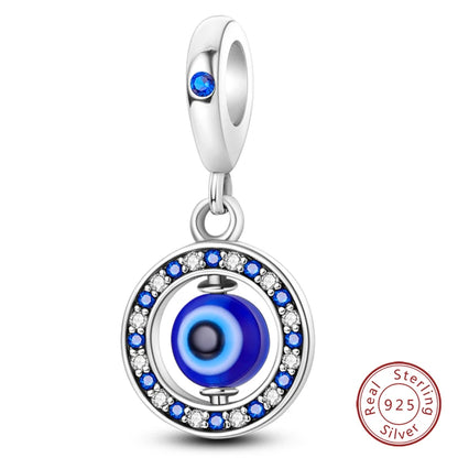 925 Sterling Silver Evil Eye & Hamsa Charms – Blue CZ Protection Beads for Bracelet or Necklace