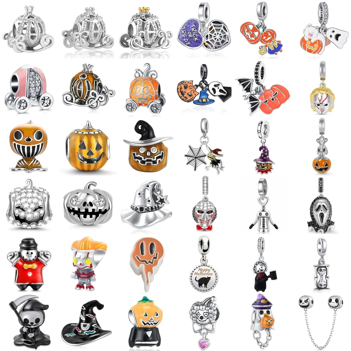 925 Sterling Silver Halloween Charm – Pumpkin Wagon & Magic Hat Bead for Bracelet or Pendant