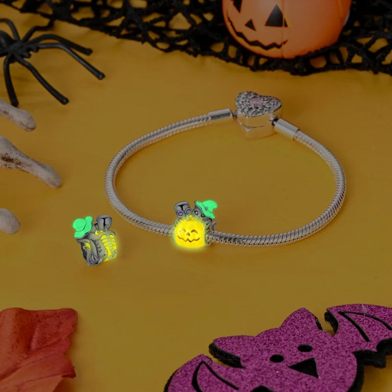 Luminous Pumpkin Charm Collection in 925 Sterling Silver – Glow-in-the-Dark Bracelet Charms