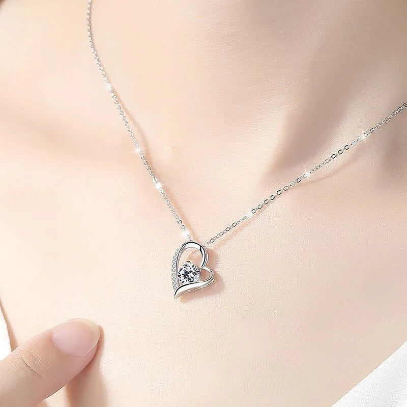 Heart Shaped Pendant Necklace with Round Cut Moissanite & Lab-Grown Diamond Accents – 925 Sterling Silver