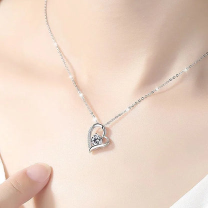 Heart Shaped Pendant Necklace with Round Cut Moissanite & Lab-Grown Diamond Accents – 925 Sterling Silver