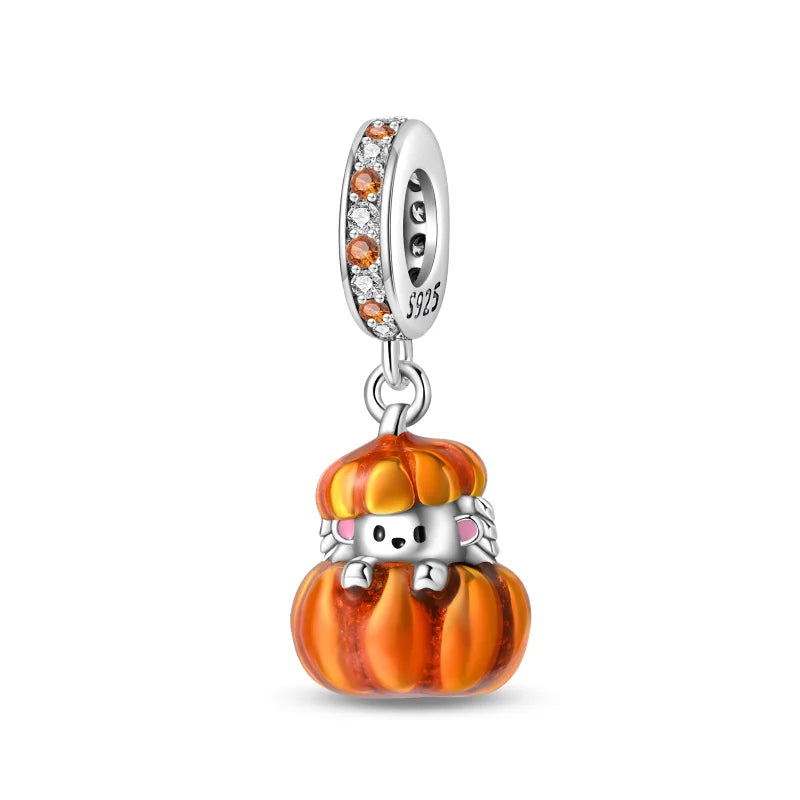 Luminous Pumpkin Charm Collection in 925 Sterling Silver – Glow-in-the-Dark Bracelet Charms