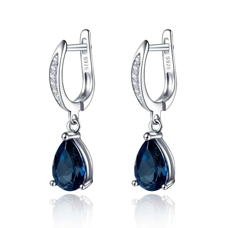 Blue Sapphire Pear Drop Hoop Earrings