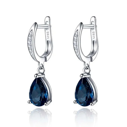 Blue Sapphire Pear Drop Hoop Earrings