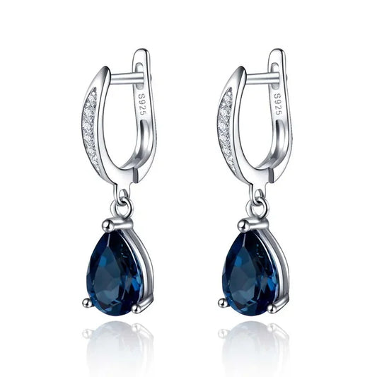 Blue Sapphire Pear Drop Hoop Earrings