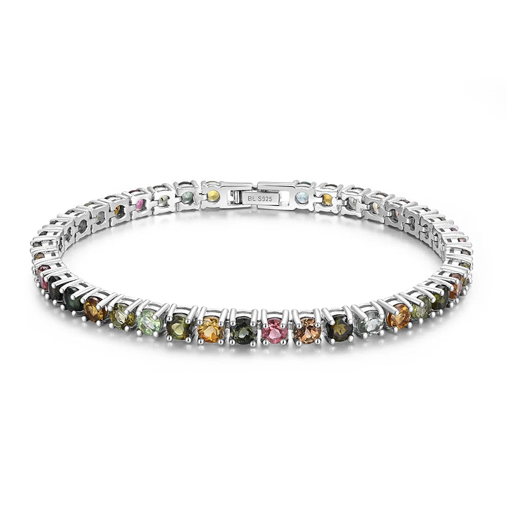 4 Carat Multi Color Tourmaline Tennis Bracelet 17 cm in 925 Sterling Silver