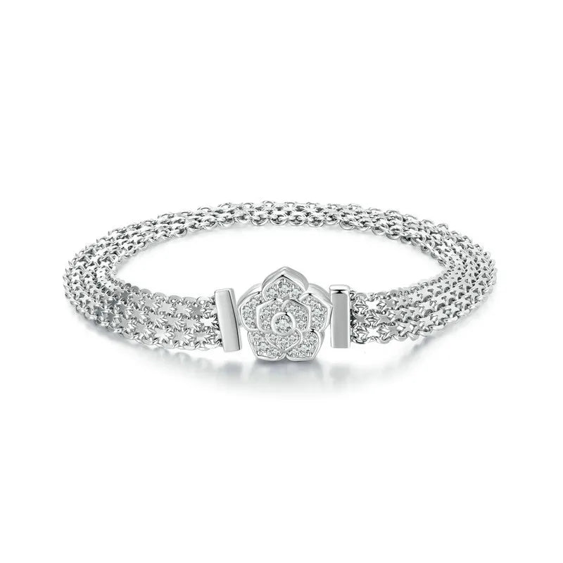 Rose Flower Flat Wide Chain Bracelet