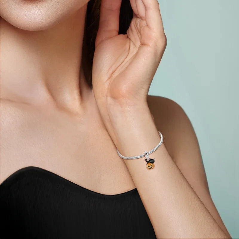 Luminous Pumpkin Charm Collection in 925 Sterling Silver – Glow-in-the-Dark Bracelet Charms