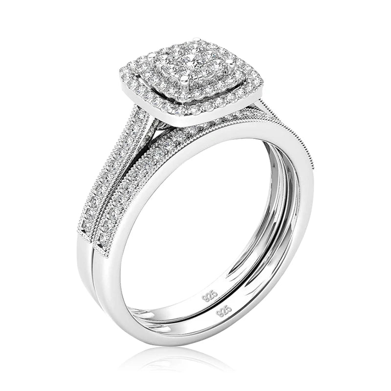 2-Piece 925 Sterling Silver Moissanite Ring Set – Bridal Engagement & Anniversary Rings