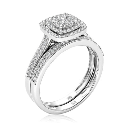 2-Piece 925 Sterling Silver Moissanite Ring Set – Bridal Engagement & Anniversary Rings