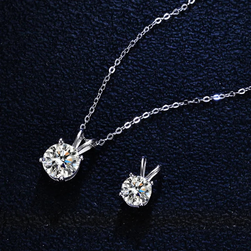 1 Carat Moissanite Solitaire Pendant Necklace – 925 Sterling Silver Bridal Wedding Jewelry Gift