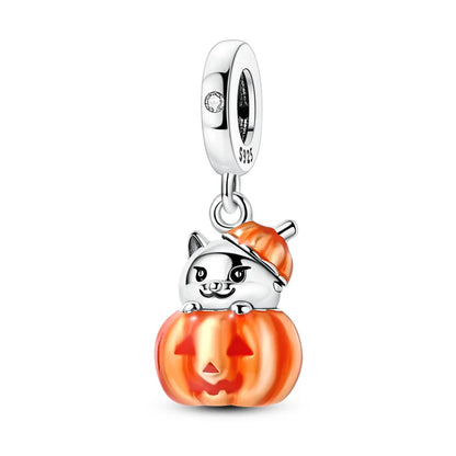 Luminous Pumpkin Charm Collection in 925 Sterling Silver – Glow-in-the-Dark Bracelet Charms