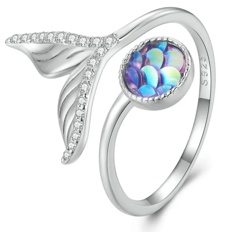 Ocean-Inspired Adjustable Ring in 925 Sterling Silver – Starfish, Turtle, Wave & Opal Designs