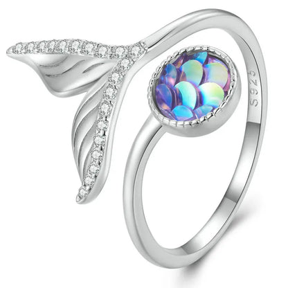 Ocean-Inspired Adjustable Ring in 925 Sterling Silver – Starfish, Turtle, Wave & Opal Designs