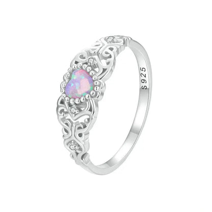 925 Sterling Silver Vintage Vine Ring with Pink Fire Opal