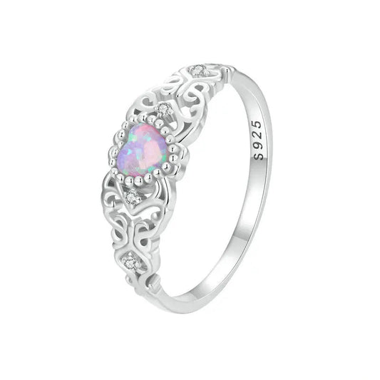 925 Sterling Silver Vintage Vine Ring with Pink Fire Opal