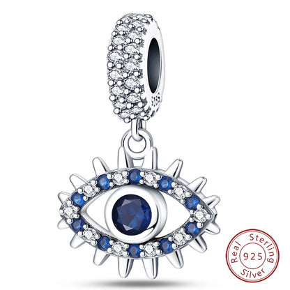 925 Sterling Silver Evil Eye & Hamsa Charms – Blue CZ Protection Beads for Bracelet or Necklace