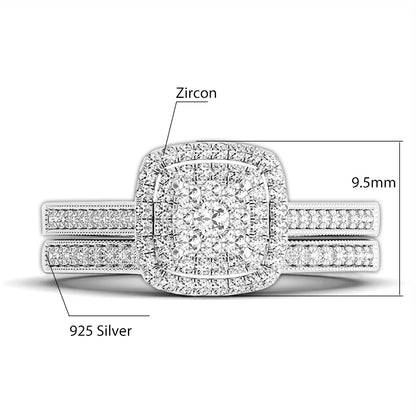 2-Piece 925 Sterling Silver Moissanite Ring Set – Bridal Engagement & Anniversary Rings