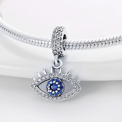 925 Sterling Silver Evil Eye & Hamsa Charms – Blue CZ Protection Beads for Bracelet or Necklace