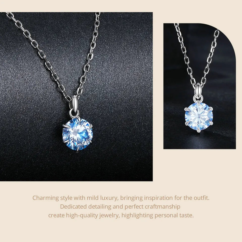 1 Carat Blue Moissanite Classic in  925 Sterling Silver