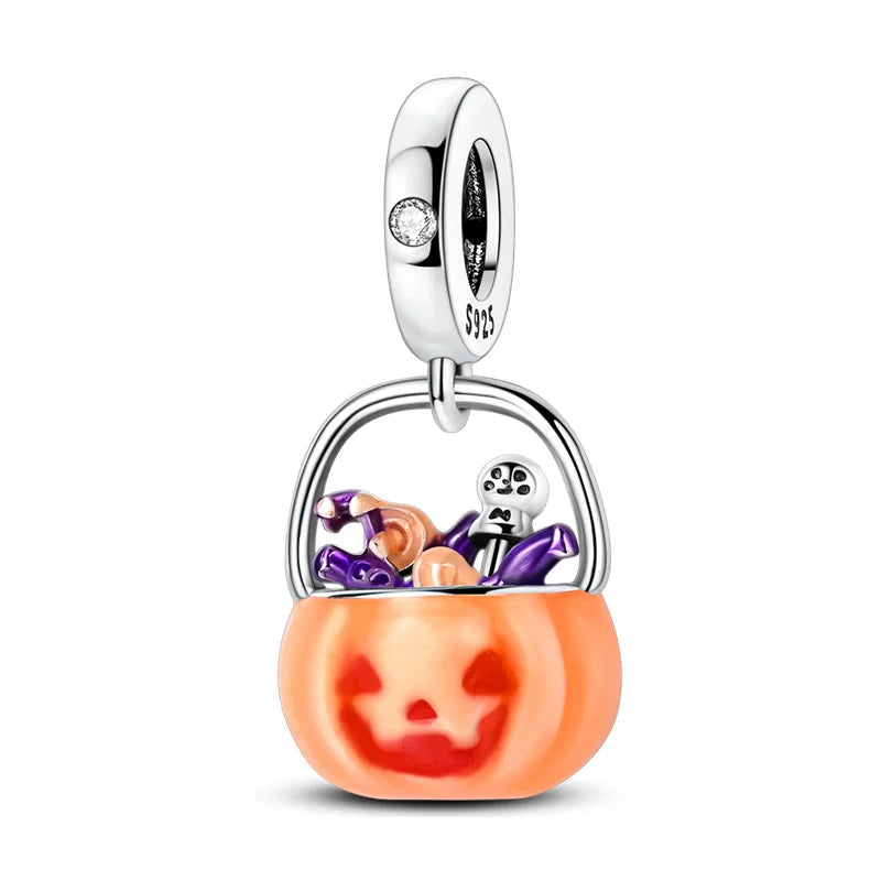 Luminous Pumpkin Charm Collection in 925 Sterling Silver – Glow-in-the-Dark Bracelet Charms