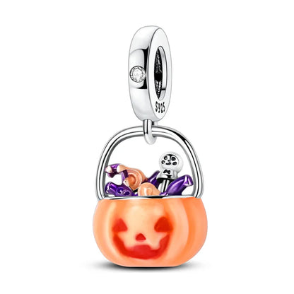 Luminous Pumpkin Charm Collection in 925 Sterling Silver – Glow-in-the-Dark Bracelet Charms