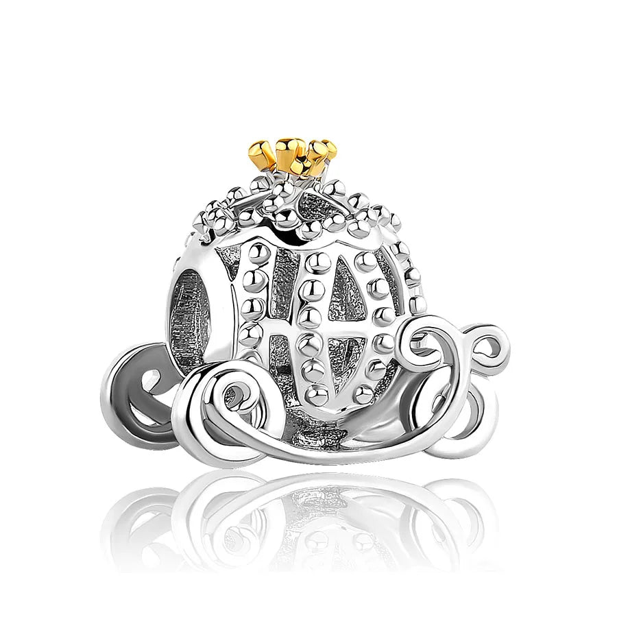 925 Sterling Silver Halloween Charm – Pumpkin Wagon & Magic Hat Bead for Bracelet or Pendant