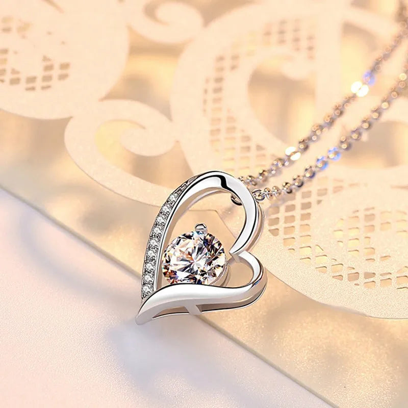 Heart Shaped Pendant Necklace with Round Cut Moissanite & Lab-Grown Diamond Accents – 925 Sterling Silver