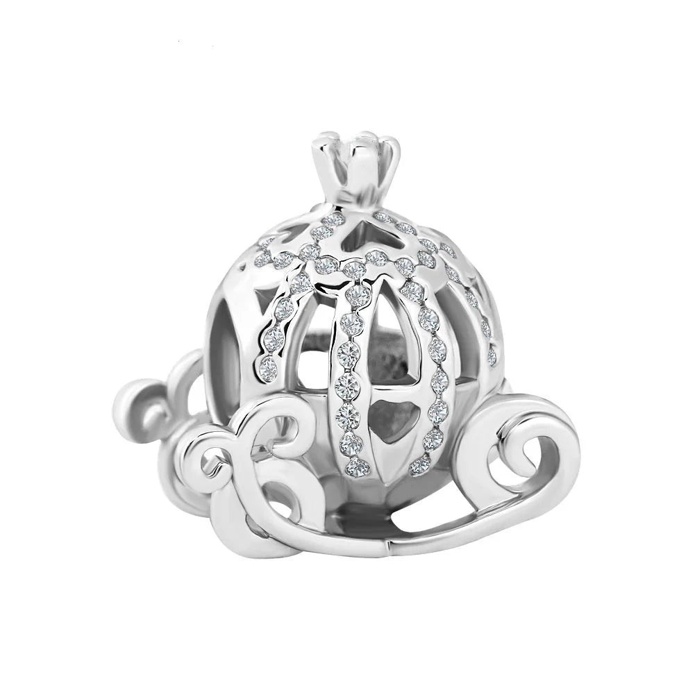 925 Sterling Silver Halloween Charm – Pumpkin Wagon & Magic Hat Bead for Bracelet or Pendant