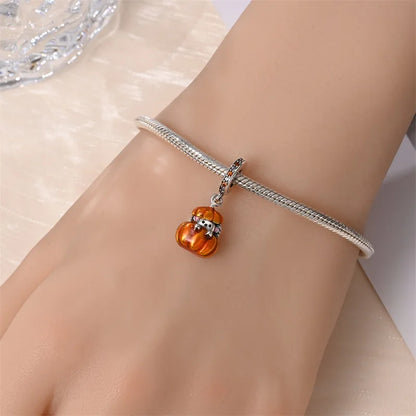 Luminous Pumpkin Charm Collection in 925 Sterling Silver – Glow-in-the-Dark Bracelet Charms