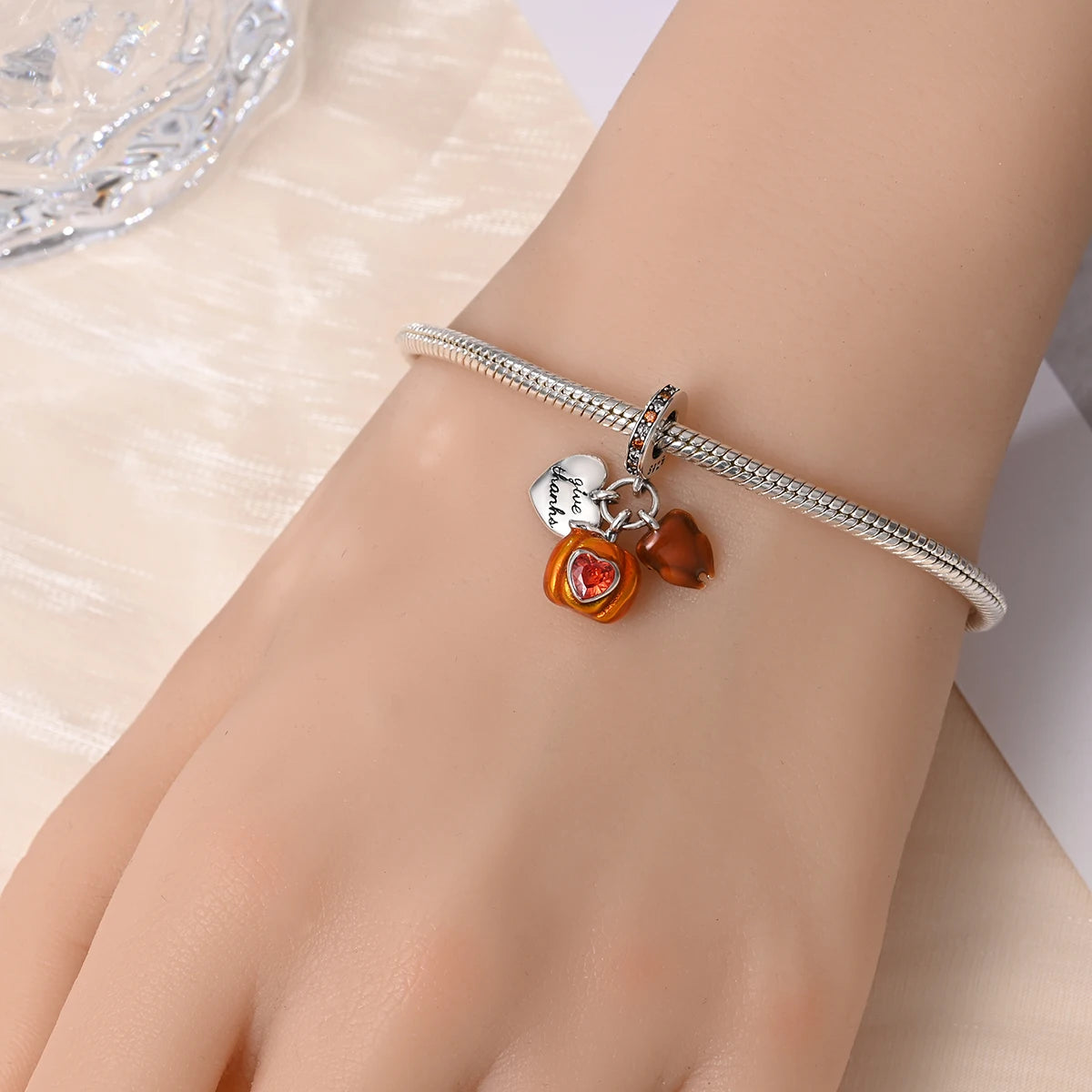 Luminous Pumpkin Charm Collection in 925 Sterling Silver – Glow-in-the-Dark Bracelet Charms