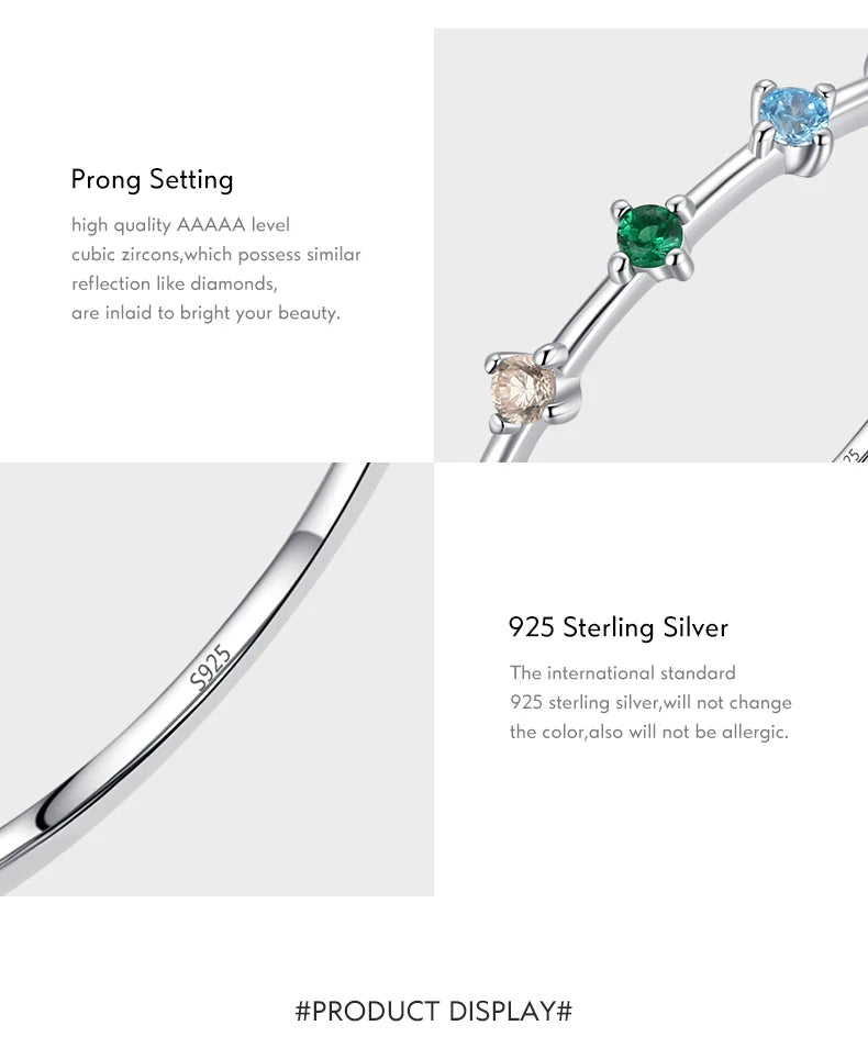 Multi Birthstone Station Ring in 925 Sterling Silver – Minimalist Bar Style Ring