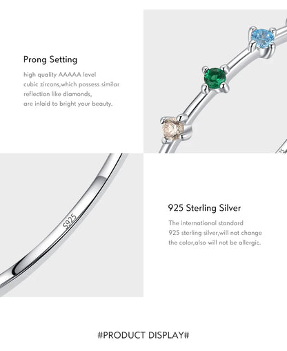 Multi Birthstone Station Ring in 925 Sterling Silver – Minimalist Bar Style Ring